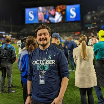 Photo of John on the field after a Seattle Mariners baseball game